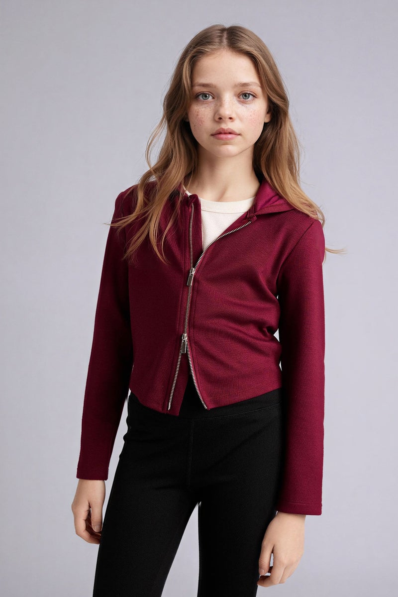 DeFacto Red Girl Girl Modal Zip-Up Hoodie Casual - Image 5